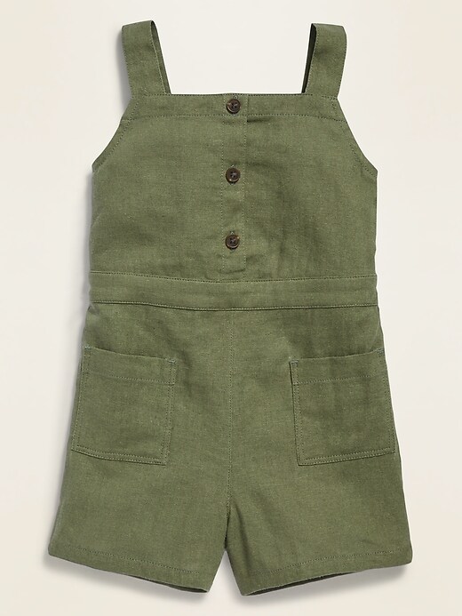 View large product image 1 of 1. Sleeveless Linen-Blend Utility Romper for Toddler Girls