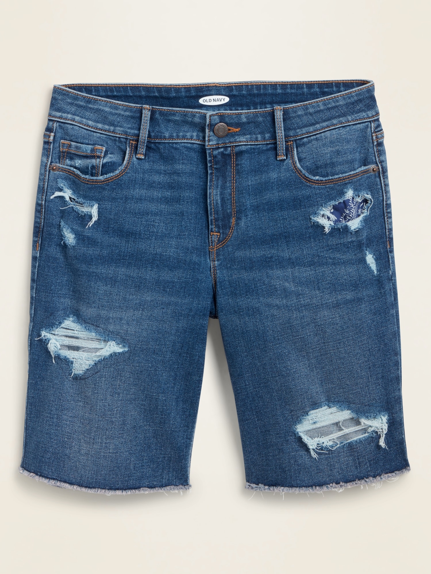 distressed bermuda jean shorts