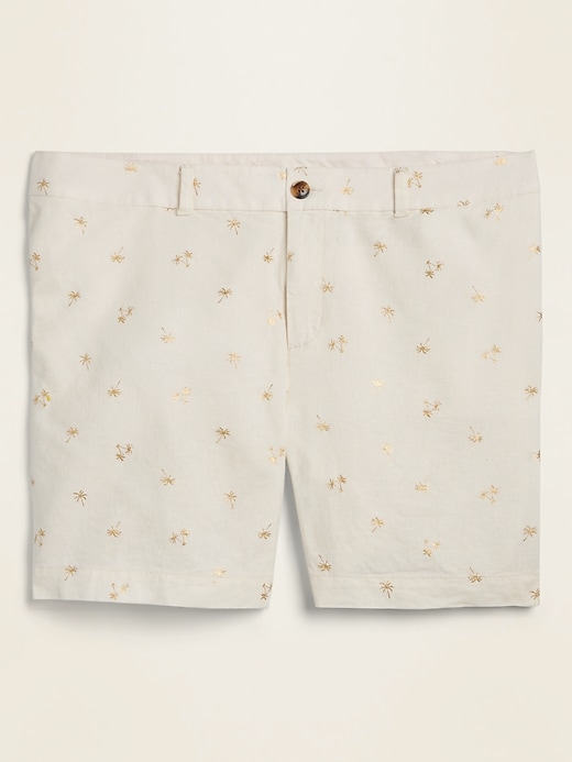 View large product image 1 of 1. Mid-Rise Plus-Size Printed Linen-Blend Everyday Shorts -- 7-inch inseam