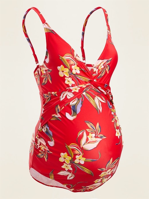 View large product image 1 of 2. Maternity Floral-Print Twist-Front One-Piece Swimsuit