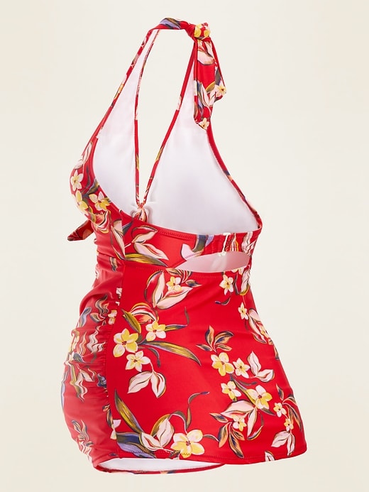 View large product image 2 of 2. Maternity Floral-Print Halter Tankini Swim Top