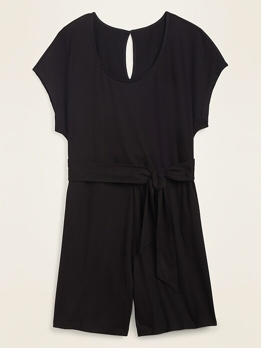 View large product image 1 of 1. Rib-Knit Tie-Belt Plus-Size Romper