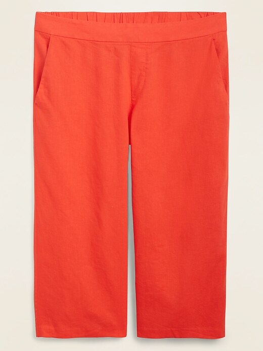 View large product image 1 of 1. High-Waisted Linen-Blend Plus-Size Culotte Pants