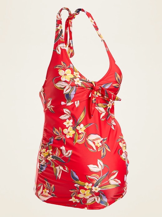 View large product image 1 of 2. Maternity Floral-Print Halter Tankini Swim Top