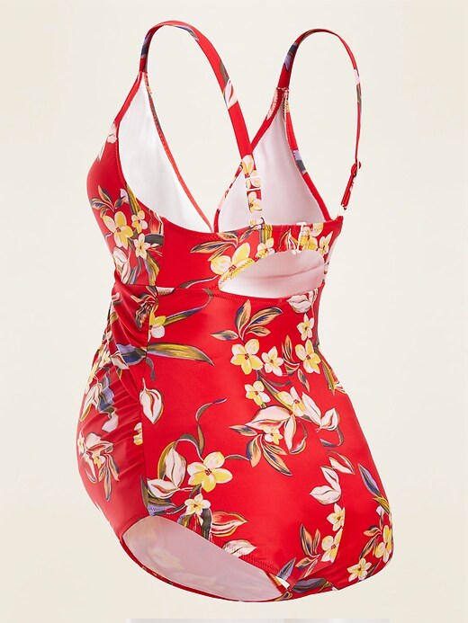 View large product image 2 of 2. Maternity Floral-Print Twist-Front One-Piece Swimsuit