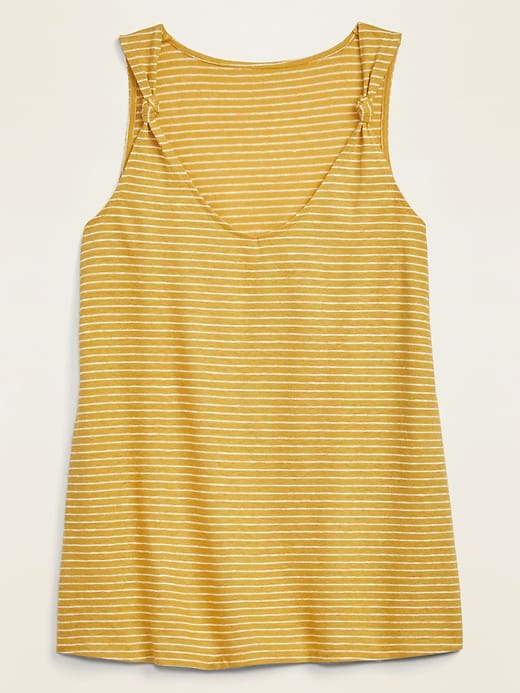 View large product image 1 of 1. Striped Linen-Blend Knotted-Strap Tank Top for Women