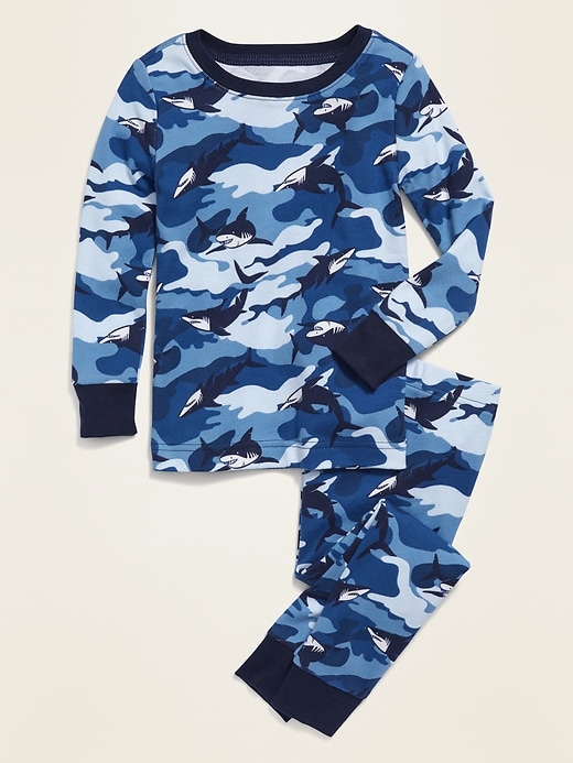 View large product image 1 of 1. Unisex Camo-Shark-Print Pajama Set for Toddler & Baby