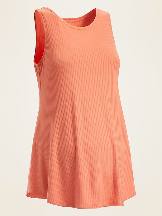 View large product image 1 of 1. Maternity High-Neck Rib-Knit Tunic Tank Top