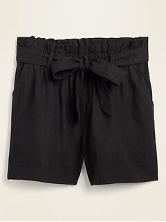 High-Waisted Tie-Belt Linen-Blend Shorts for Women -- 4-inch inseam
