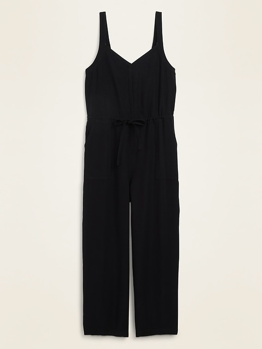 View large product image 1 of 1. Soft-Woven Drawstring-Waist V-Neck Jumpsuit for Women