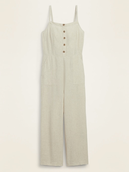 View large product image 1 of 2. Linen-Blend Button-Front Cami Jumpsuit for Women
