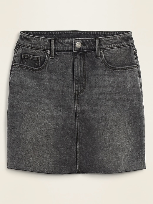 Voir une image plus grande du produit 1 de 1. Jupe en jean noir délavé à taille haute et ourlet brut pour femme
