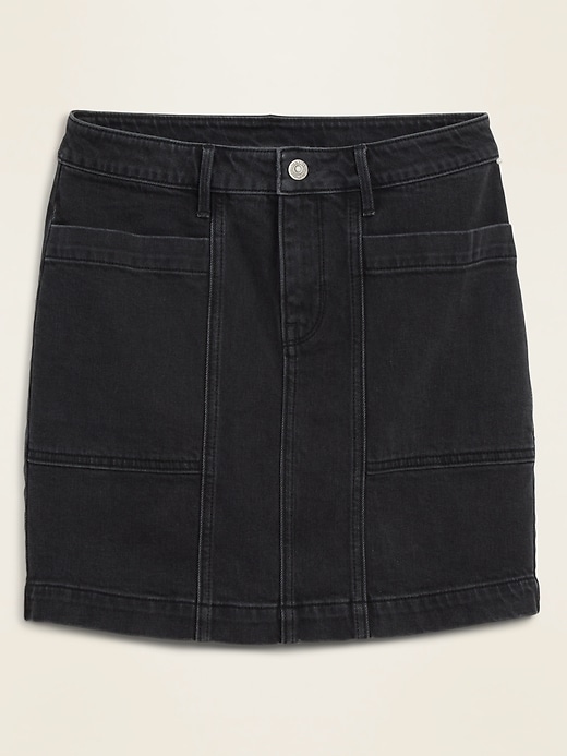 View large product image 1 of 1. High-Waisted Utility-Pocket Black Jean Skirt for Women
