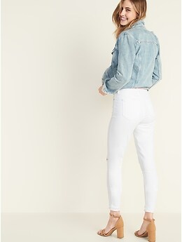 Mid-Rise Distressed Rockstar Super Skinny White Ankle Jeans for Women
