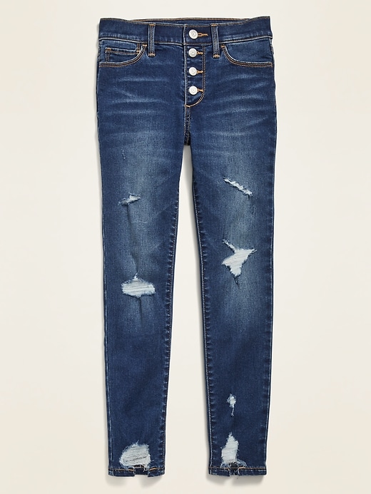 View large product image 1 of 1. High-Waisted Built-In Tough Button-Fly Rockstar Super Skinny Jeggings for Girls