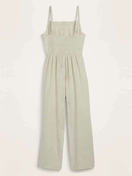 View large product image 2 of 2. Linen-Blend Button-Front Cami Jumpsuit for Women