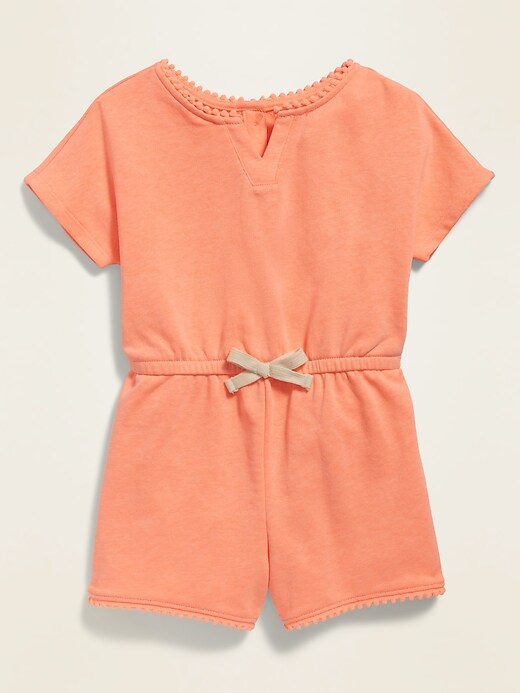View large product image 1 of 1. French-Terry Pom-Pom-Trim Romper for Toddler Girls