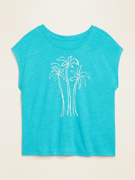 Voir une image plus grande du produit 1 de 1. T-shirt sans manches en mélange de lin à imprimé pour femme