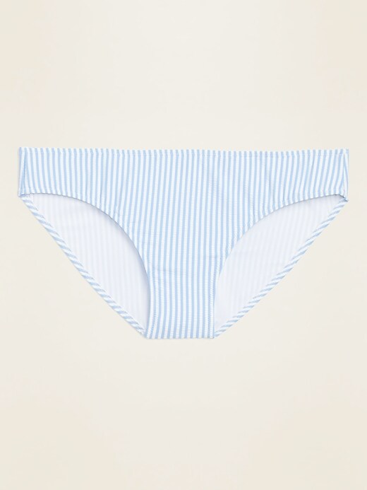 View large product image 1 of 1. Seersucker-Stripe Bikini Swim Bottoms