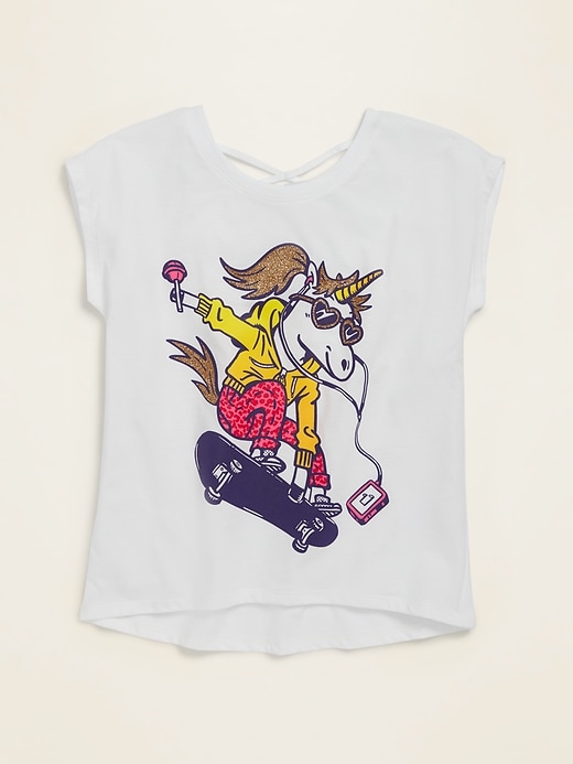 View large product image 1 of 1. Embellished Graphic Strappy Tunic Tee for Girls