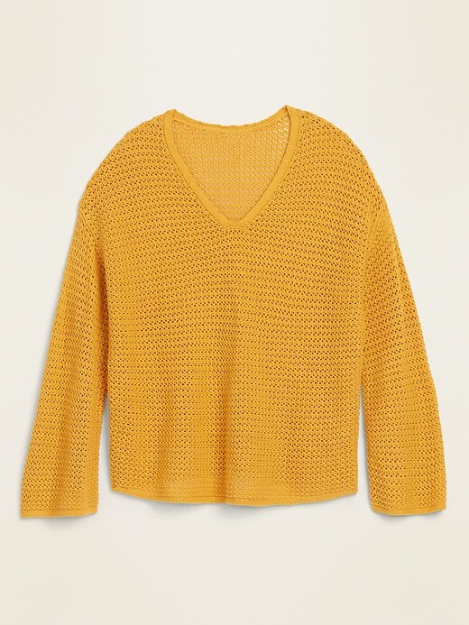 View large product image 1 of 1. Slouchy Crochet V-Neck Sweater for Women
