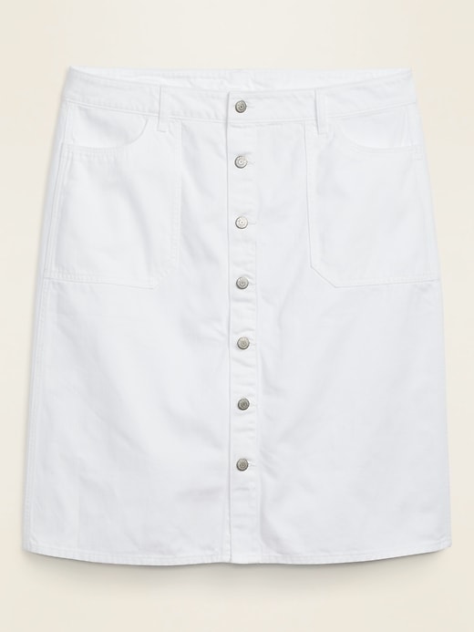 View large product image 1 of 1. High-Waisted Button-Front Plus-Size White Jean Skirt