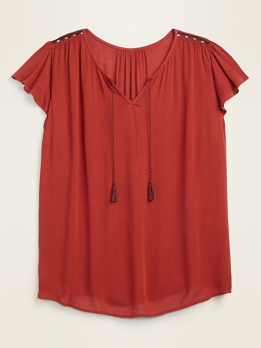 View large product image 1 of 1. Tie-Neck Crinkle-Crepe Plus-Size Swing Blouse