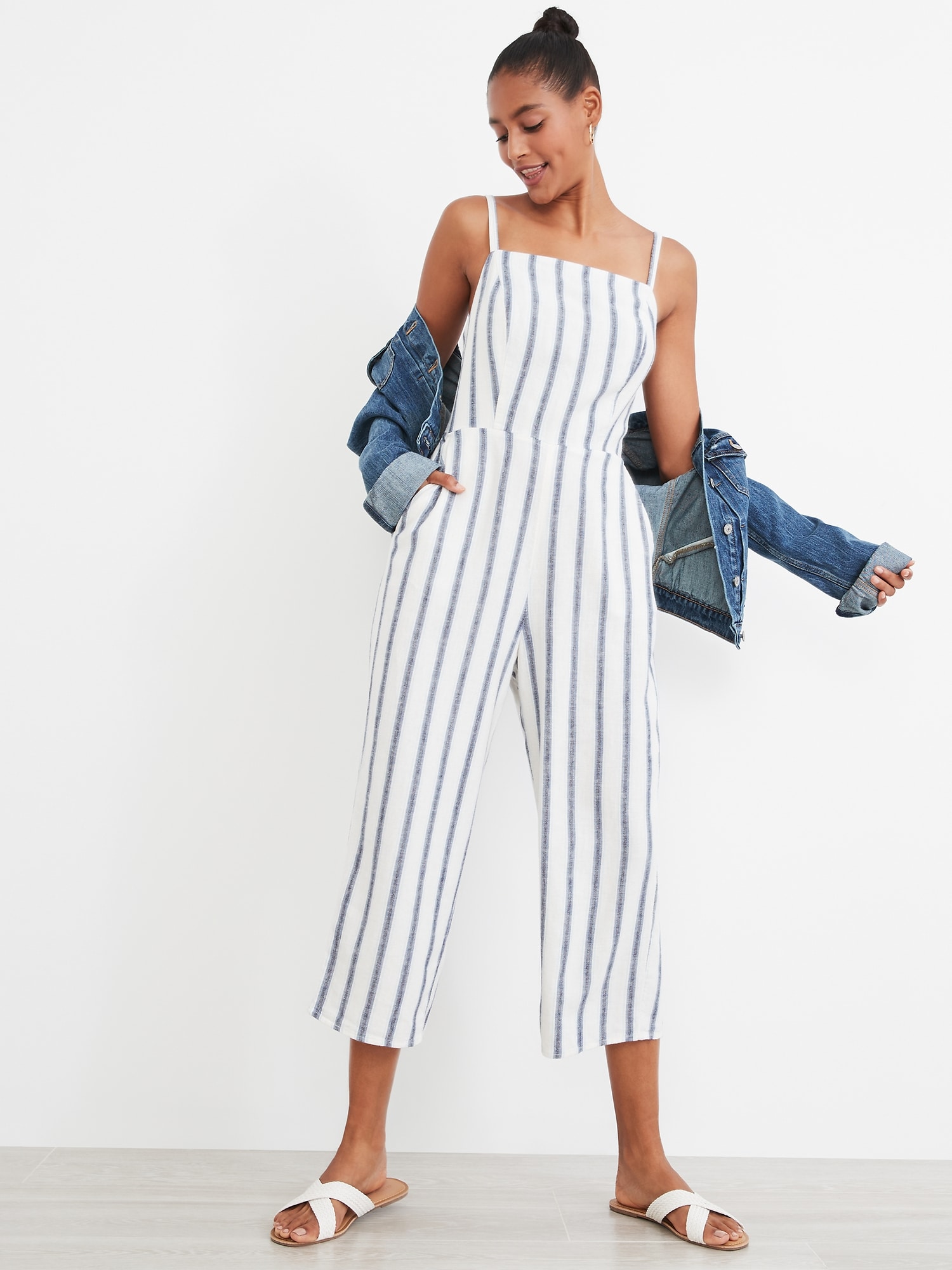 striped linen playsuit