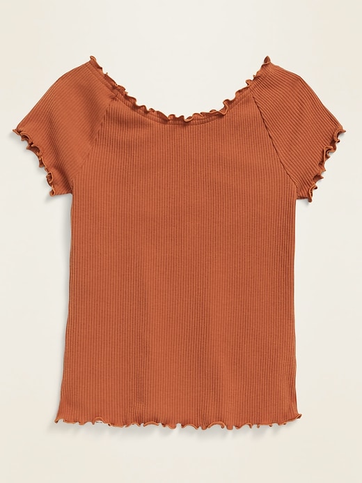 View large product image 1 of 1. Raglan-Sleeve Rib-Knit Lettuce-Edge Top for Girls