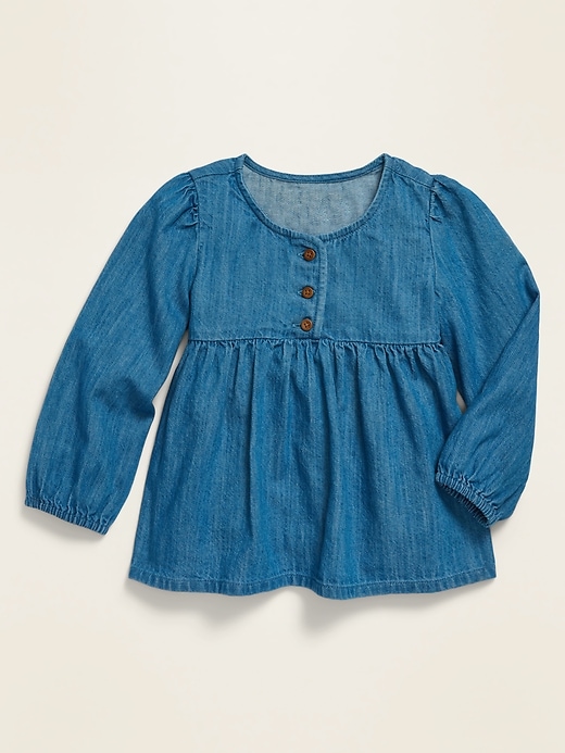 View large product image 1 of 1. Long-Sleeve Empire-Waist Twill Top for Toddler Girls