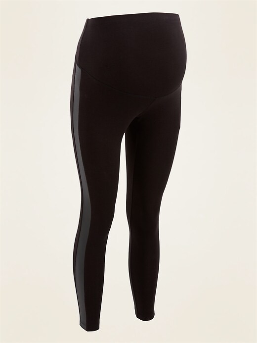 View large product image 1 of 1. Maternity Full Panel Faux-Leather Trim Leggings