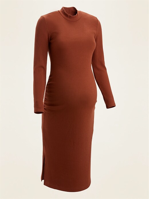 View large product image 1 of 1. Maternity Rib-Knit Mock-Neck Bodycon Dress