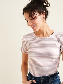 Slim-Fit Striped Rib-Knit T-Shirt for Women