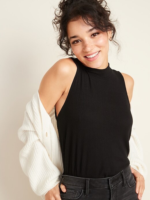 View large product image 1 of 3. Sleeveless Rib-Knit Mock-Neck Top for Women