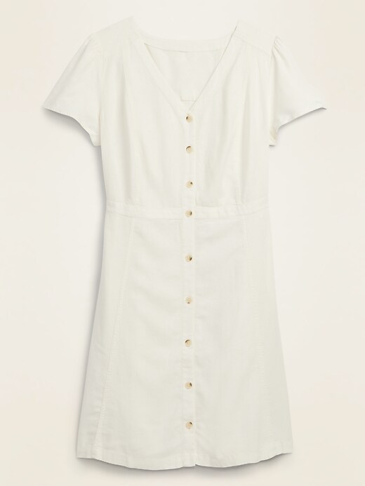 View large product image 1 of 1. Linen-Blend Button-Front No-Peek Fit & Flare Plus-Size Dress