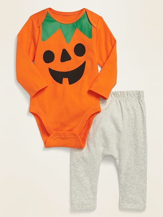 View large product image 1 of 1. Unisex Halloween Graphic Long-Sleeve Bodysuit & U-Shaped Pants Set for Baby