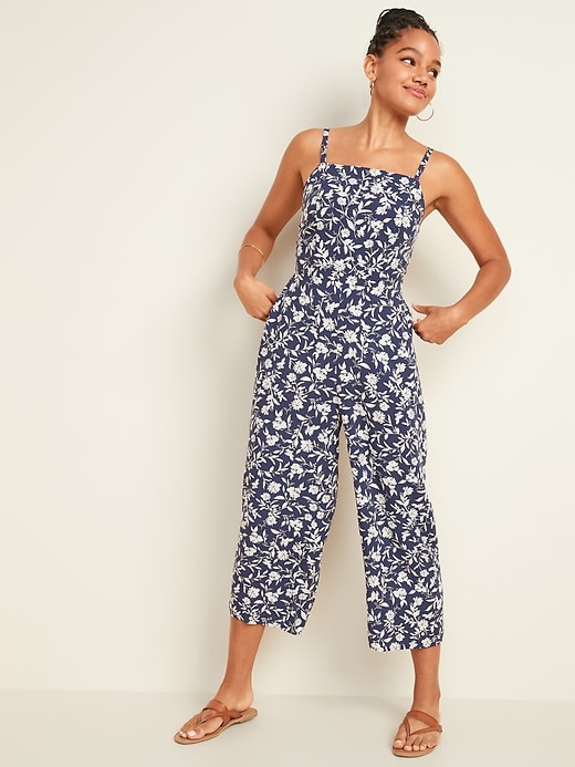 View large product image 1 of 2. Printed Square-Neck Cami Jumpsuit for Women