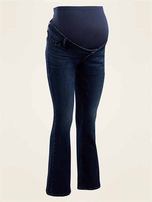 View large product image 1 of 1. Maternity Premium Full-Panel Rockstar Flare Jeans