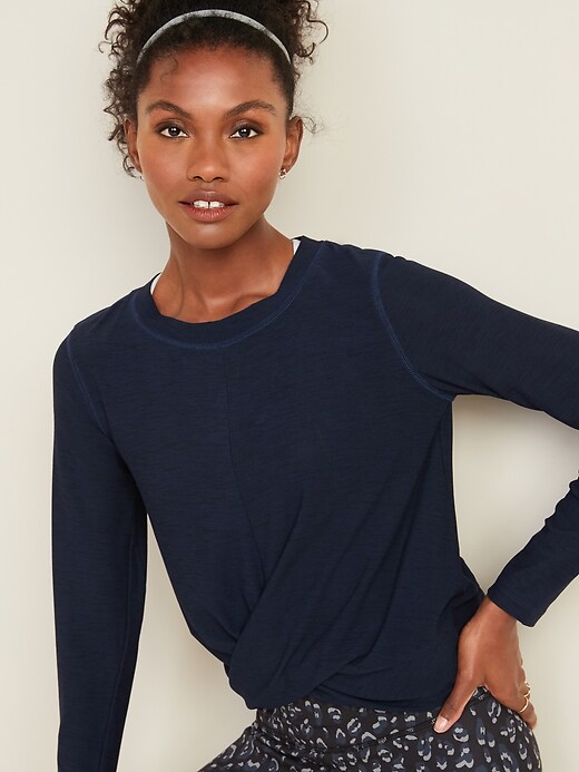 View large product image 1 of 2. Relaxed Breathe ON Twist-Hem Cropped Top for Women
