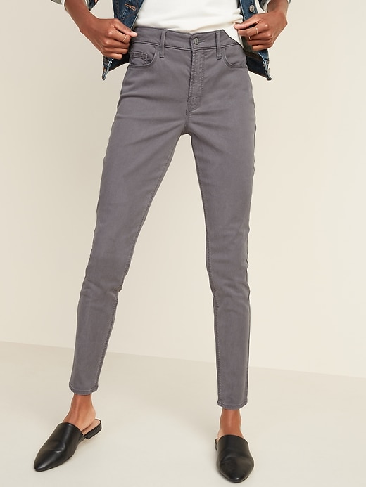 Image number 1 showing, High-Waisted Gray Sateen Rockstar Super Skinny Jeans for Women