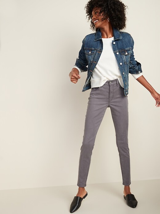 Image number 3 showing, High-Waisted Gray Sateen Rockstar Super Skinny Jeans for Women