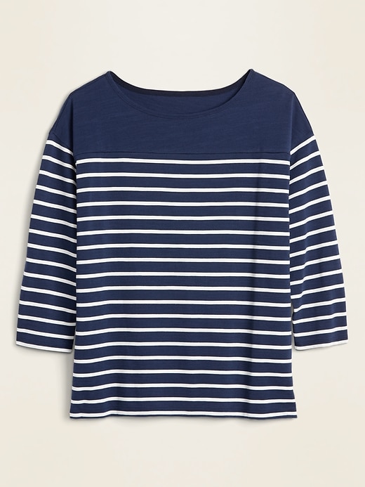 View large product image 2 of 2. Thick-Knit Striped 3/4-Sleeve Boat-Neck Tee for Women