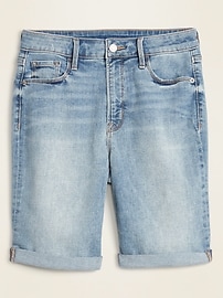 View large product image 3 of 3. High-Waisted Cuffed Bermuda Jean Shorts for Women -- 9-inch inseam