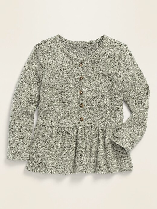 View large product image 1 of 1. Long-Sleeve Peplum-Hem Plush-Knit Top for Toddler Girls
