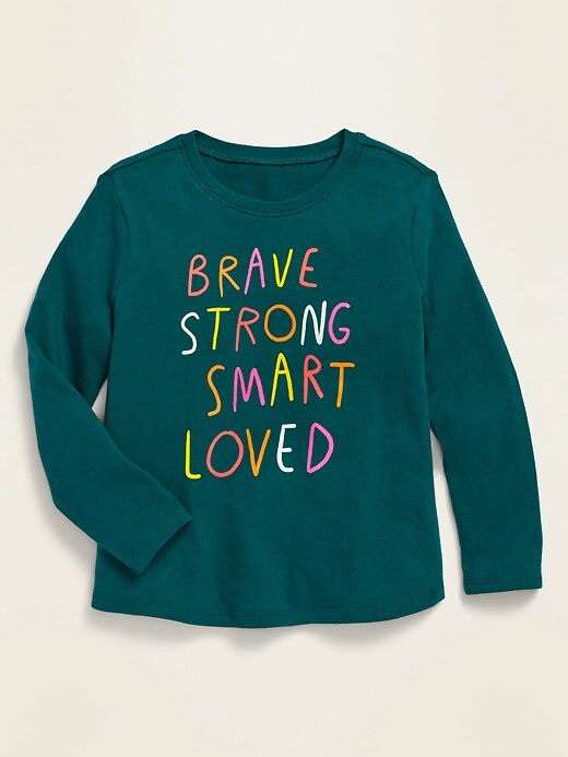 View large product image 1 of 1. Long-Sleeve Graphic Scoop-Neck Tee for Toddler Girls