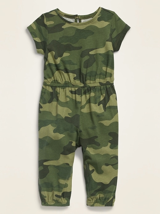 View large product image 1 of 1. Printed Short-Sleeve Jersey Jumpsuit for Baby