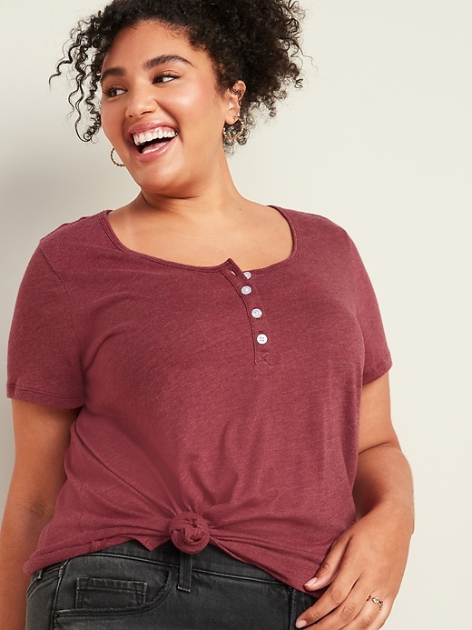 View large product image 1 of 3. Relaxed Scoop-Neck Jersey Plus-Size Henley Tee