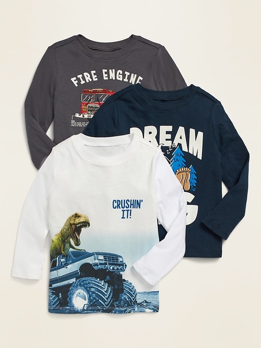 View large product image 1 of 1. Unisex Long-Sleeve Graphic Tee 3-Pack for Toddler