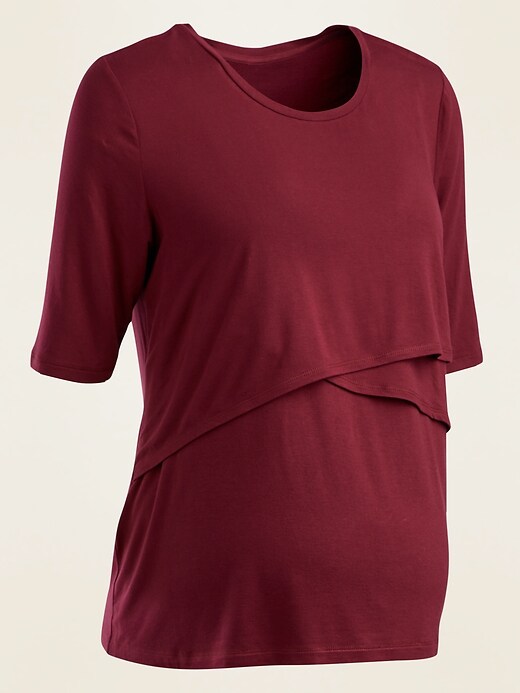 View large product image 1 of 1. Maternity Cross-Front Elbow-Sleeve Nursing Top