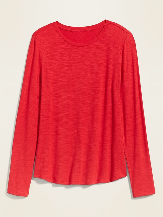View large product image 2 of 2. Luxe Crew-Neck Slub-Knit Long-Sleeve Tee for Women